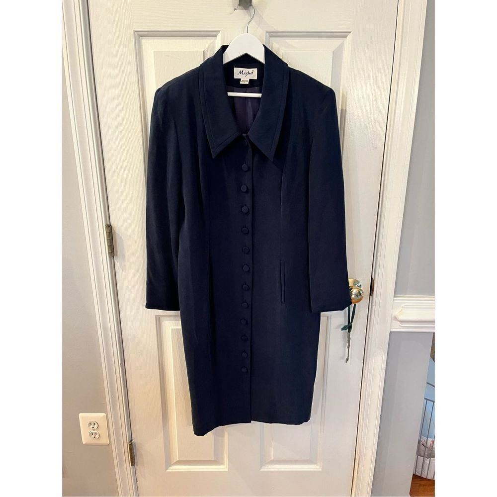 Vintage Misho 100% Navy Silk Button DownāShirt Dress sz 10 EUC